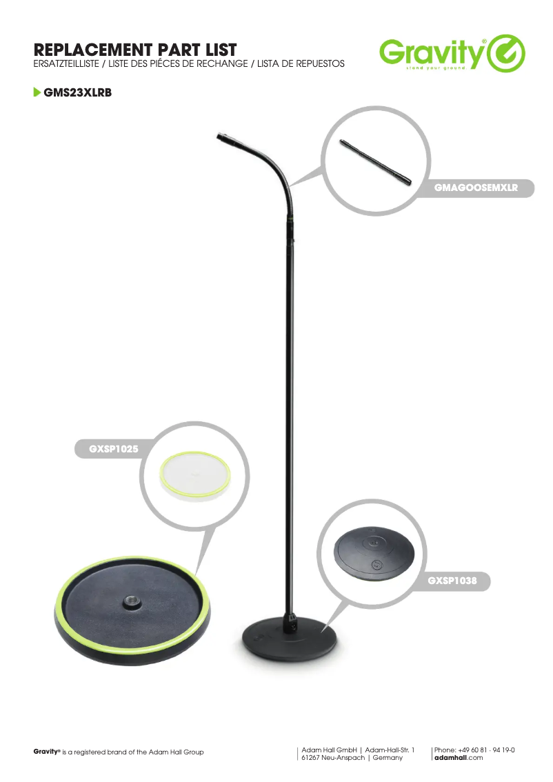 Página 1 del manual Ficha técnica Gravity MS 23 XLR B