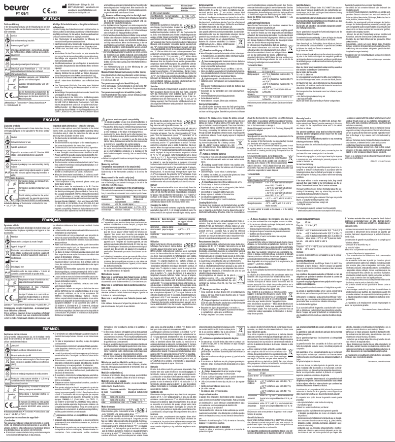 Page 1 de la notice Manuel utilisateur Beurer FT 09/1