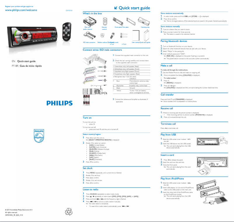 Page 1 de la notice Guide de démarrage rapide Philips CarStudio CEM5100X
