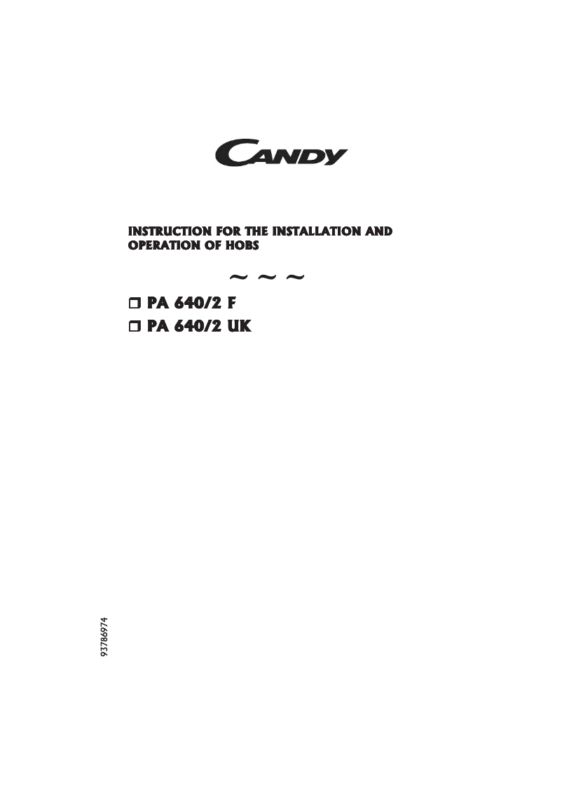 Page n°1 - Manuel utilisateur Candy PA 640/2 W UK