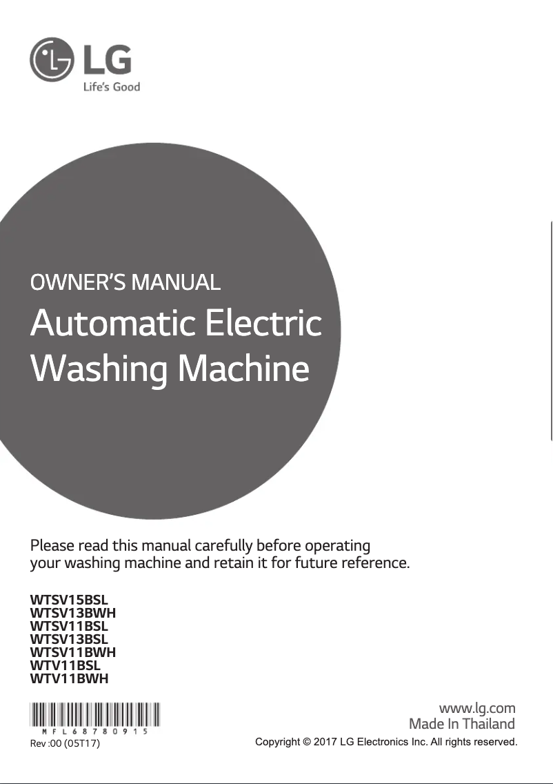 Page 1 de la notice Manuel utilisateur LG WTSV11BS