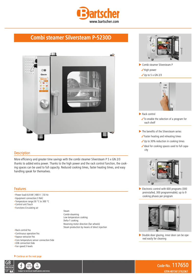 Página 1 del manual Ficha técnica Bartscher 117650