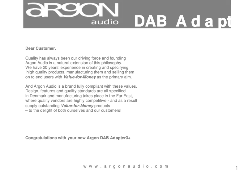 Página 1 del manual Manual de usuario Argon DAB Adapter 3+