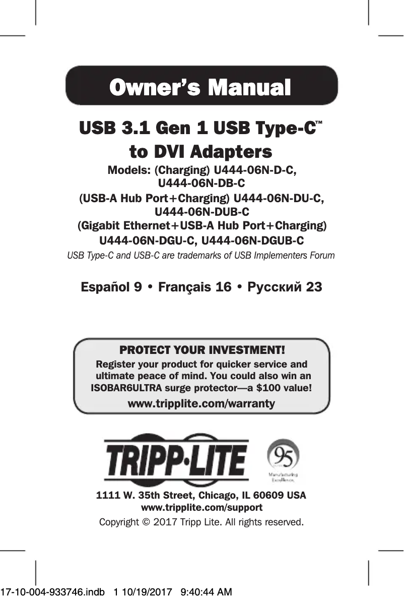 Page 1 de la notice Manuel utilisateur Tripp Lite U444-06N-DUB-C