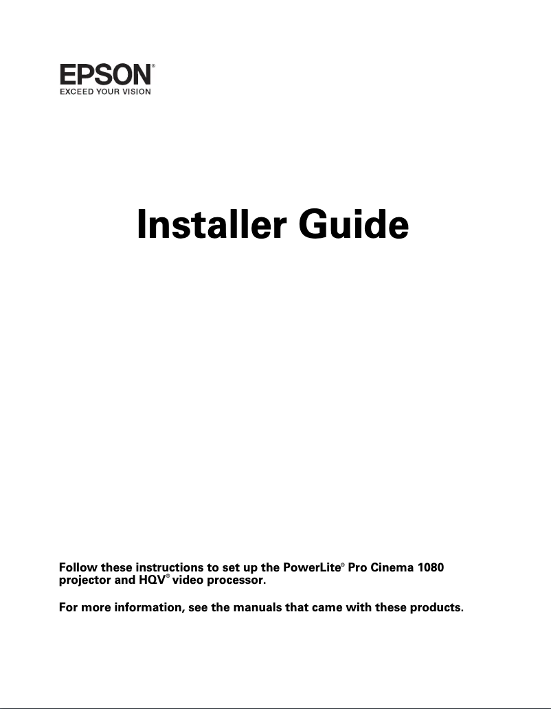 Page 1 de la notice Guide d'installation Epson PowerLite Pro Cinema 1080 HQV