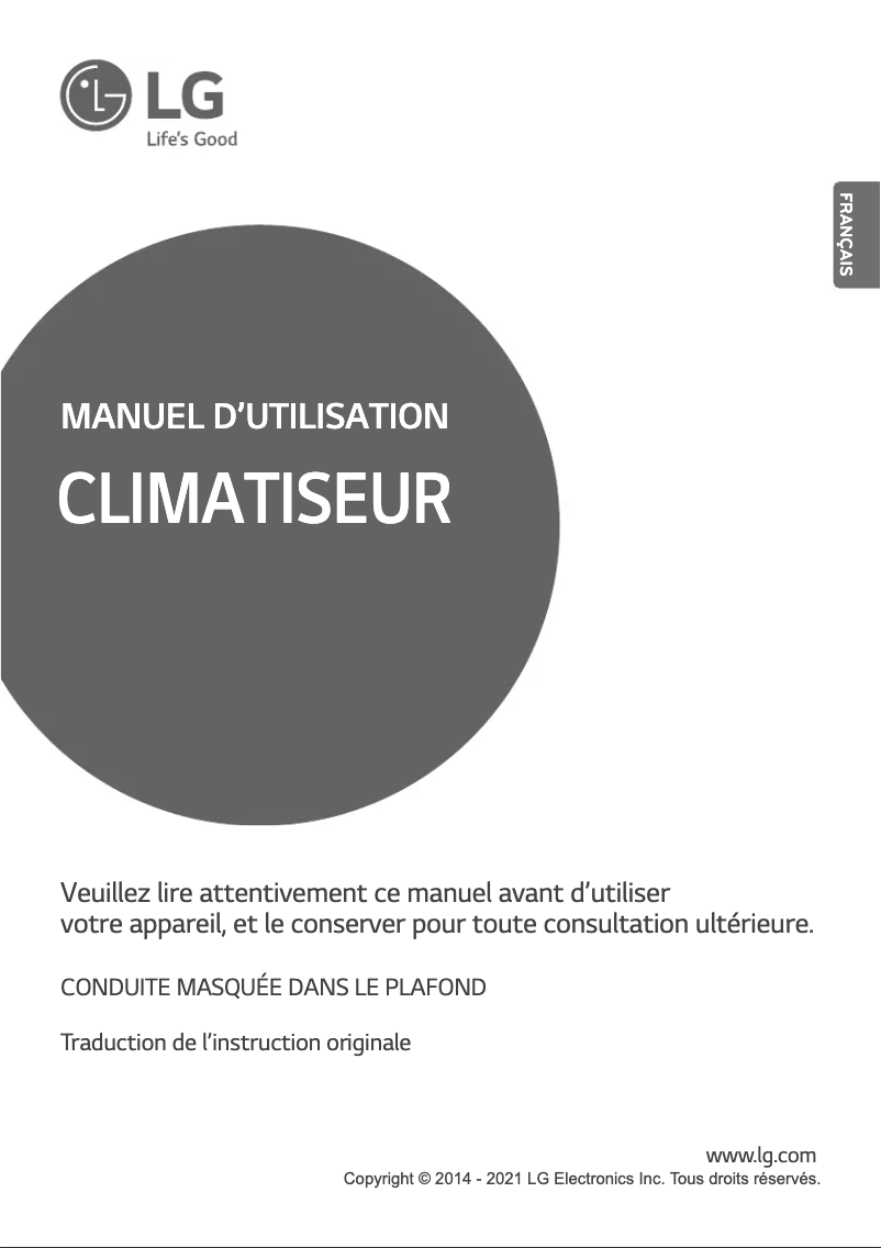 Page 1 de la notice Manuel utilisateur LG AMNW09GL1A2