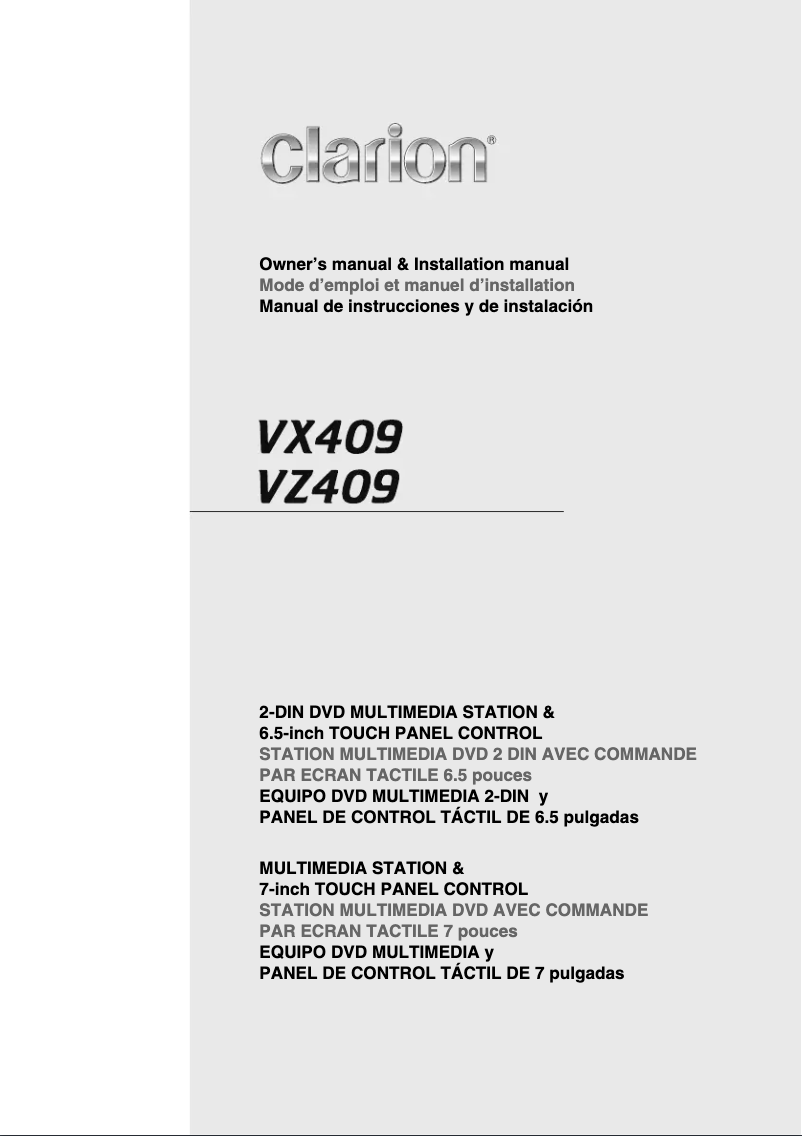 Page n°1 - Manuel utilisateur Clarion VZ409