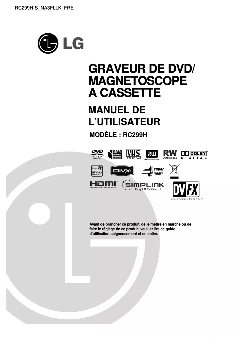 Page 1 de la notice Manuel utilisateur LG RC299H