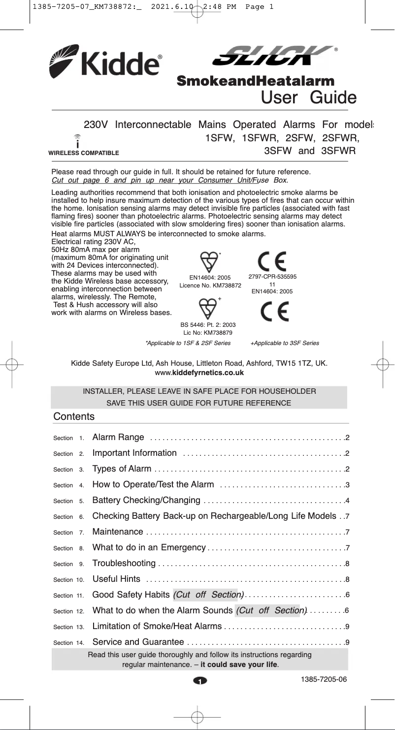Page 1 de la notice Manuel utilisateur Kidde 3SFWR