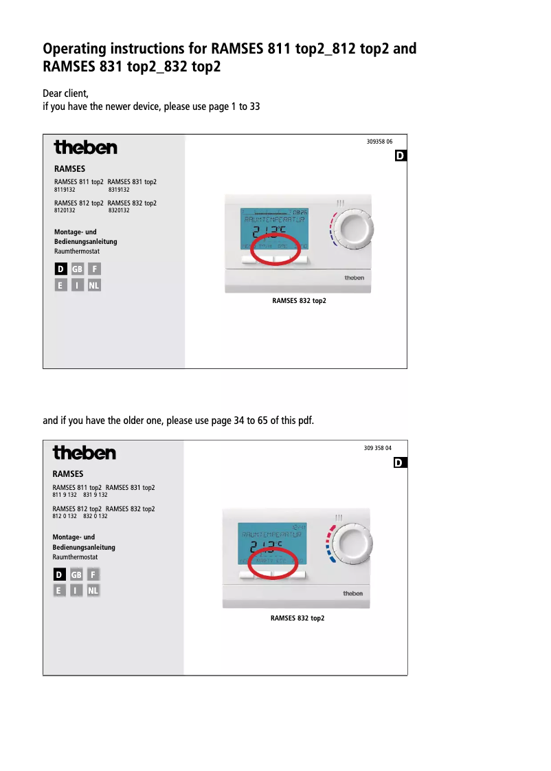 Image de la première page du manuel de l'appareil RAMSES 811 top2
