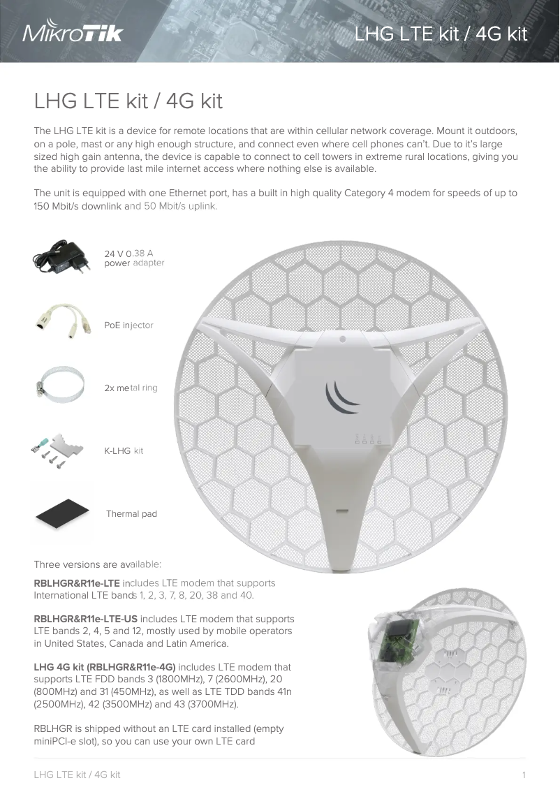 Page 1 de la notice Brochure Mikrotik LHG R