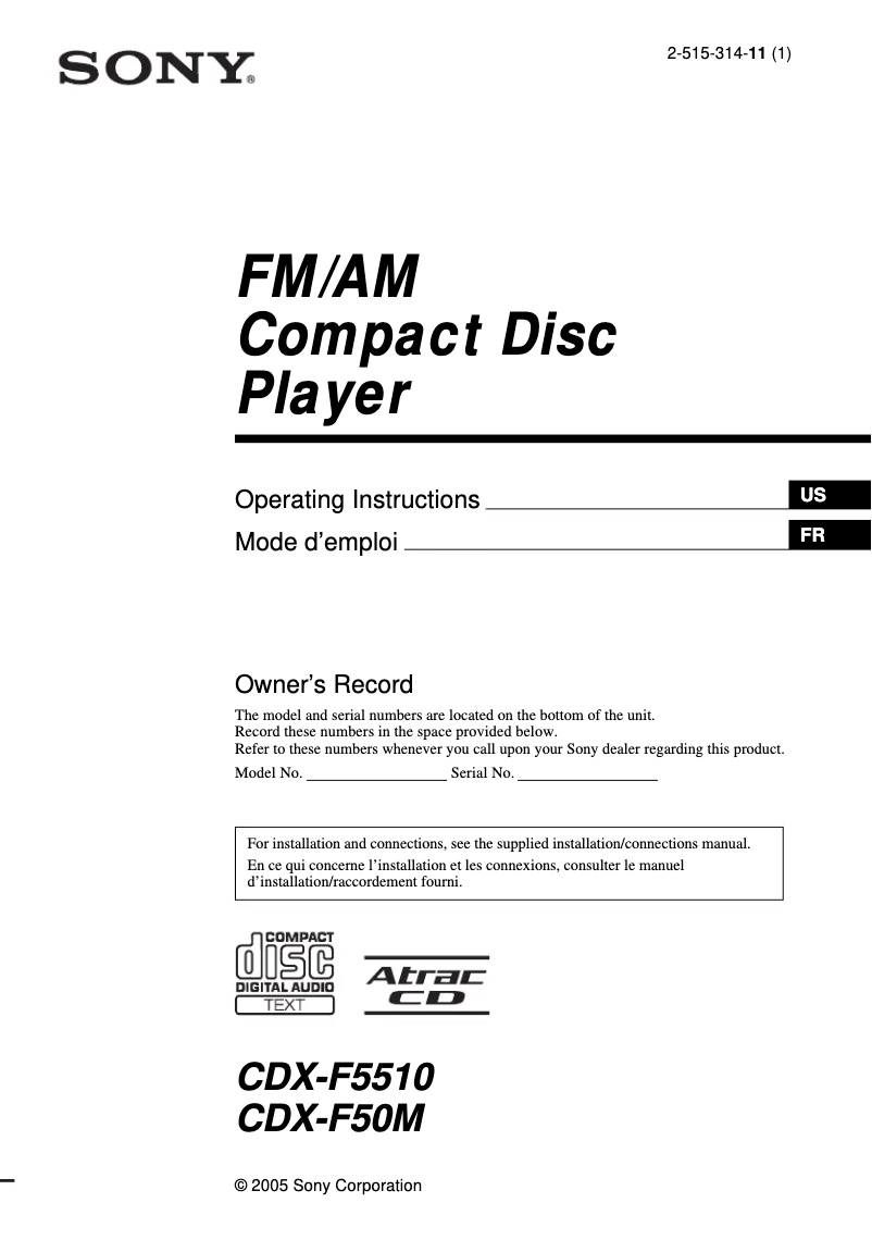 Image de la première page du manuel de l'appareil CDX-F5510