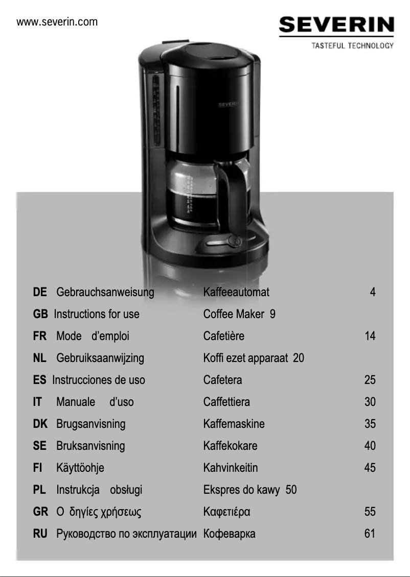 Page 1 de la notice Manuel utilisateur Severin KA 4177