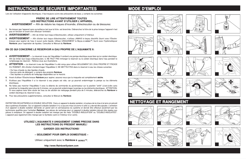 Page 1 de la notice Manuel utilisateur Rainbow AquaMate II