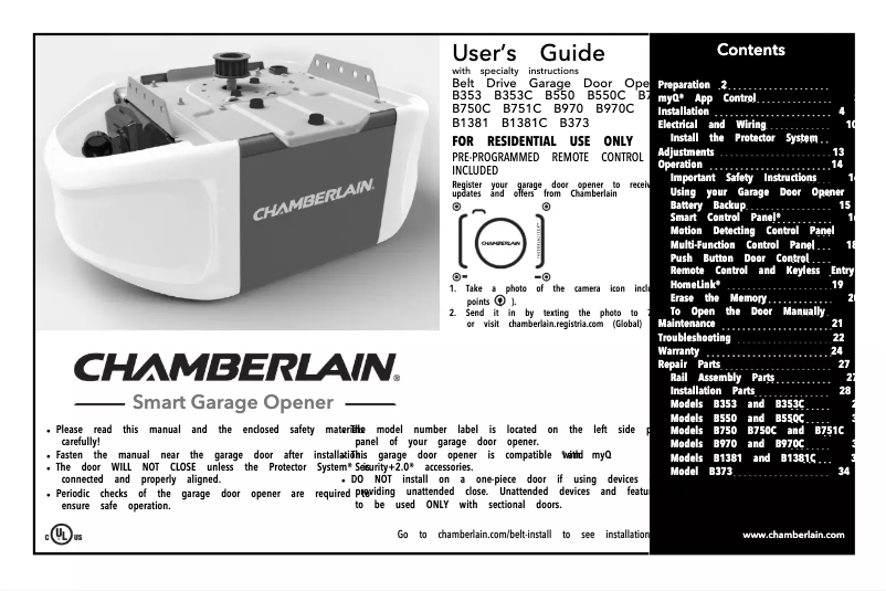 Page 1 de la notice Manuel utilisateur Chamberlain B353