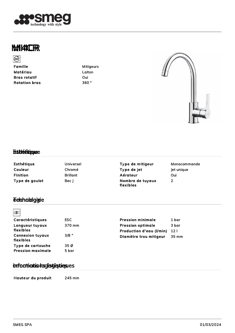 Página 1 del manual Ficha técnica Smeg MI4CR