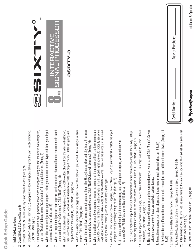 Page n°1 - Manuel d'utilisation et d'entretien Rockford Fosgate 3SIXTY.3