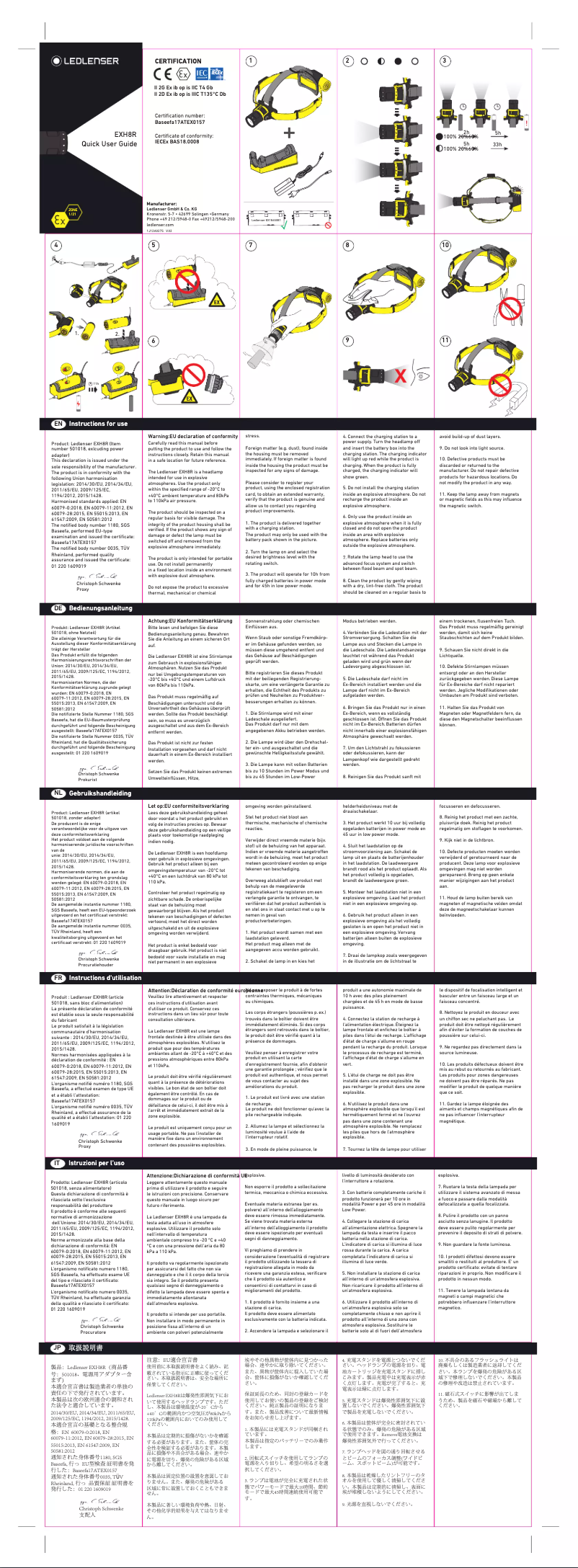 Page 1 de la notice Manuel utilisateur Ledlenser EXH8R