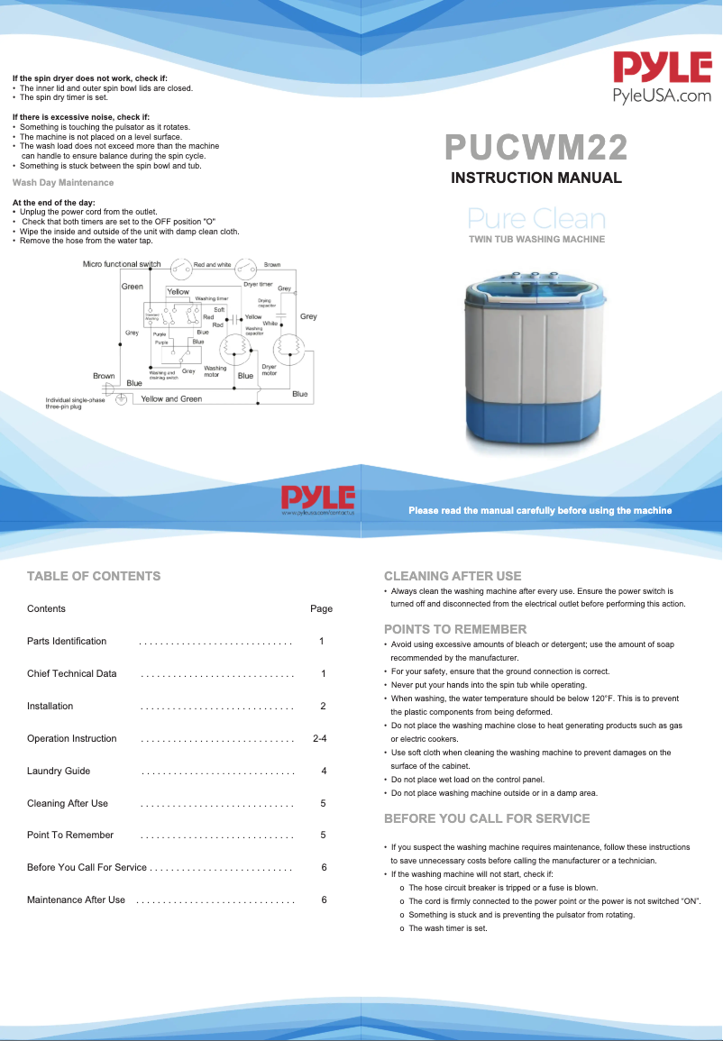 Image de la première page du manuel de l'appareil PUCWM22