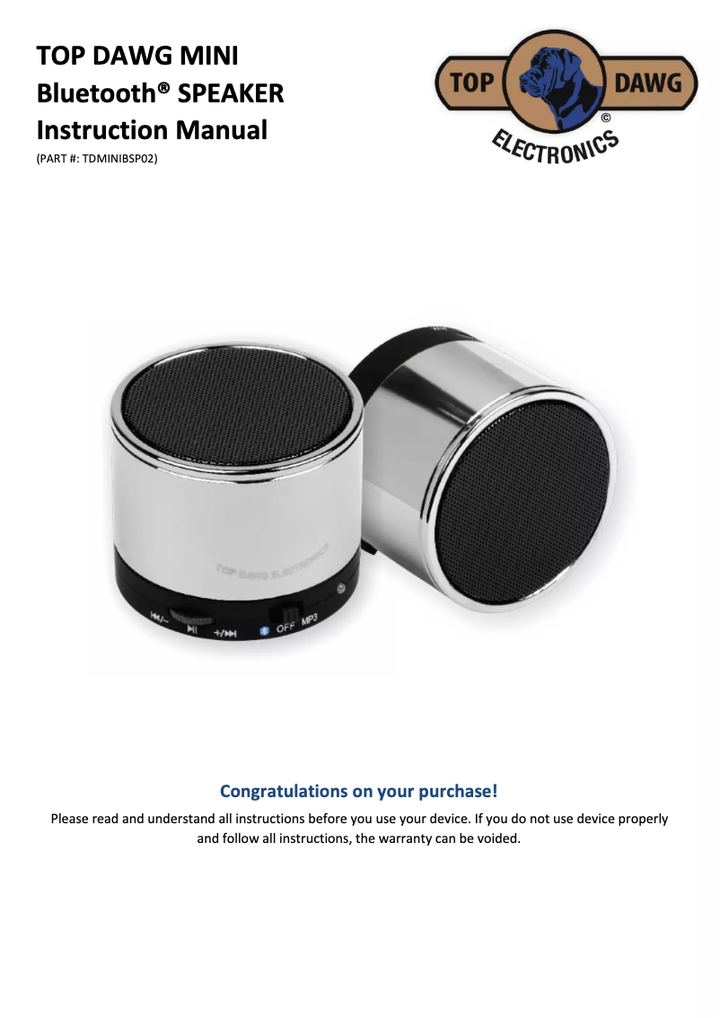 Page n°1 - Manuel utilisateur Top Dawg electronics Mini