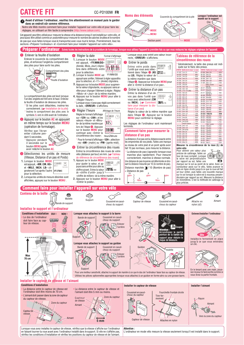 Page 1 de la notice Manuel utilisateur Cateye Fit CC-PD100W