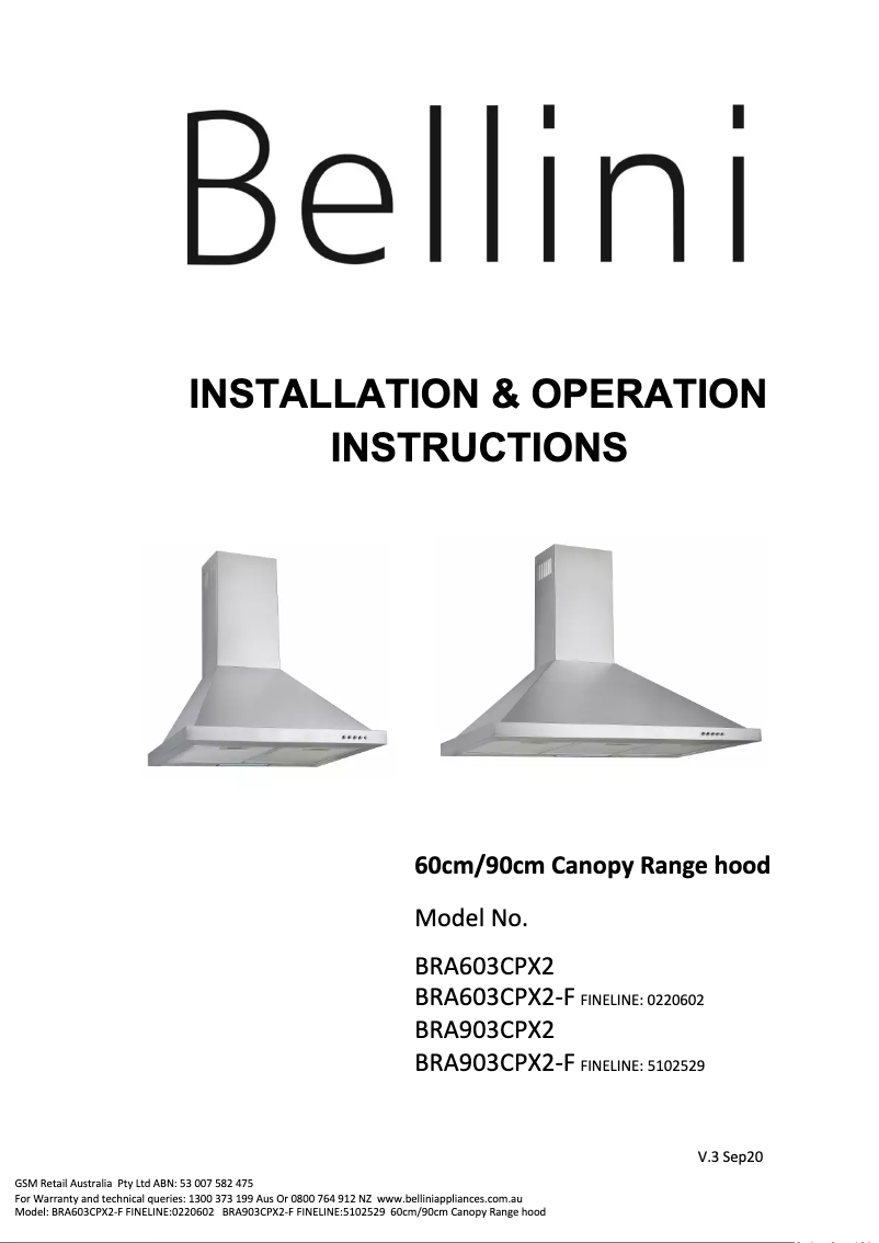 Página 1 del manual Manual de usuario Bellini BRA903CPX