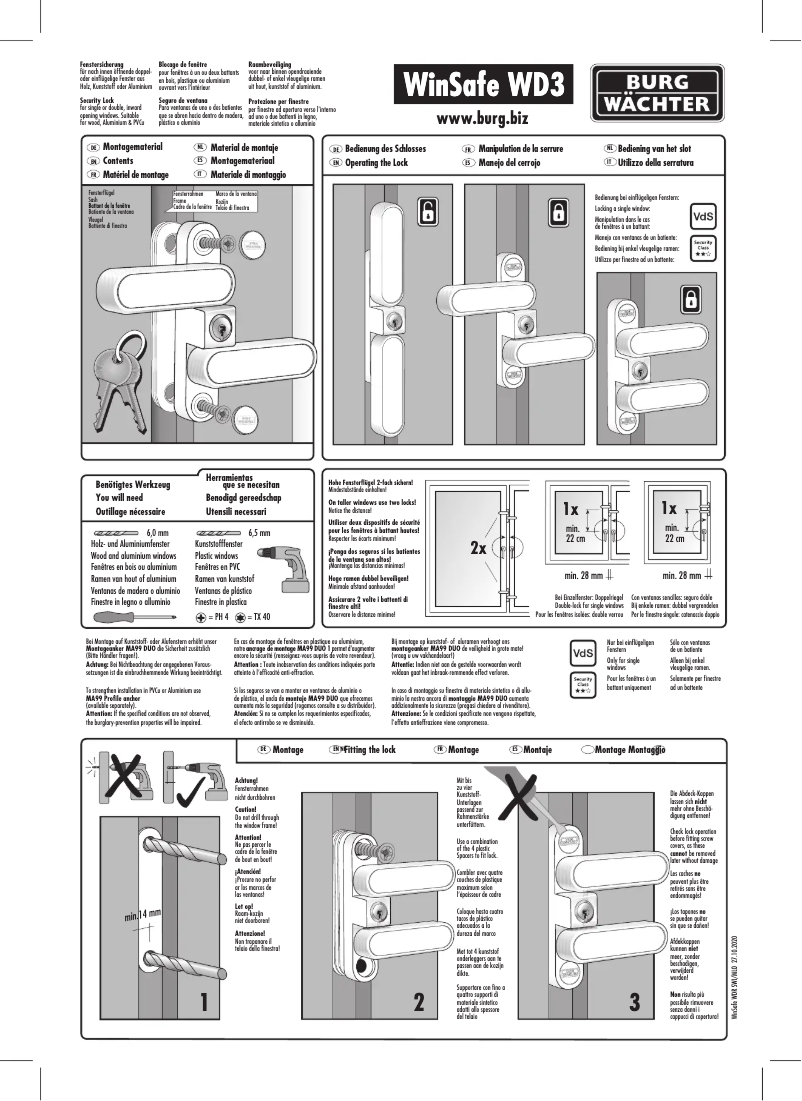 Page n°1 - Instructions / montage Burg Wächter WinSafe WD3