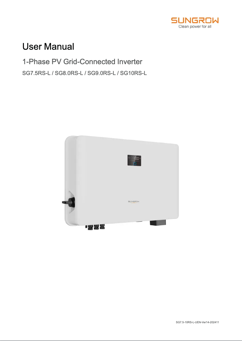 Imagen de la primera página del manual del dispositivo SG10RS-L
