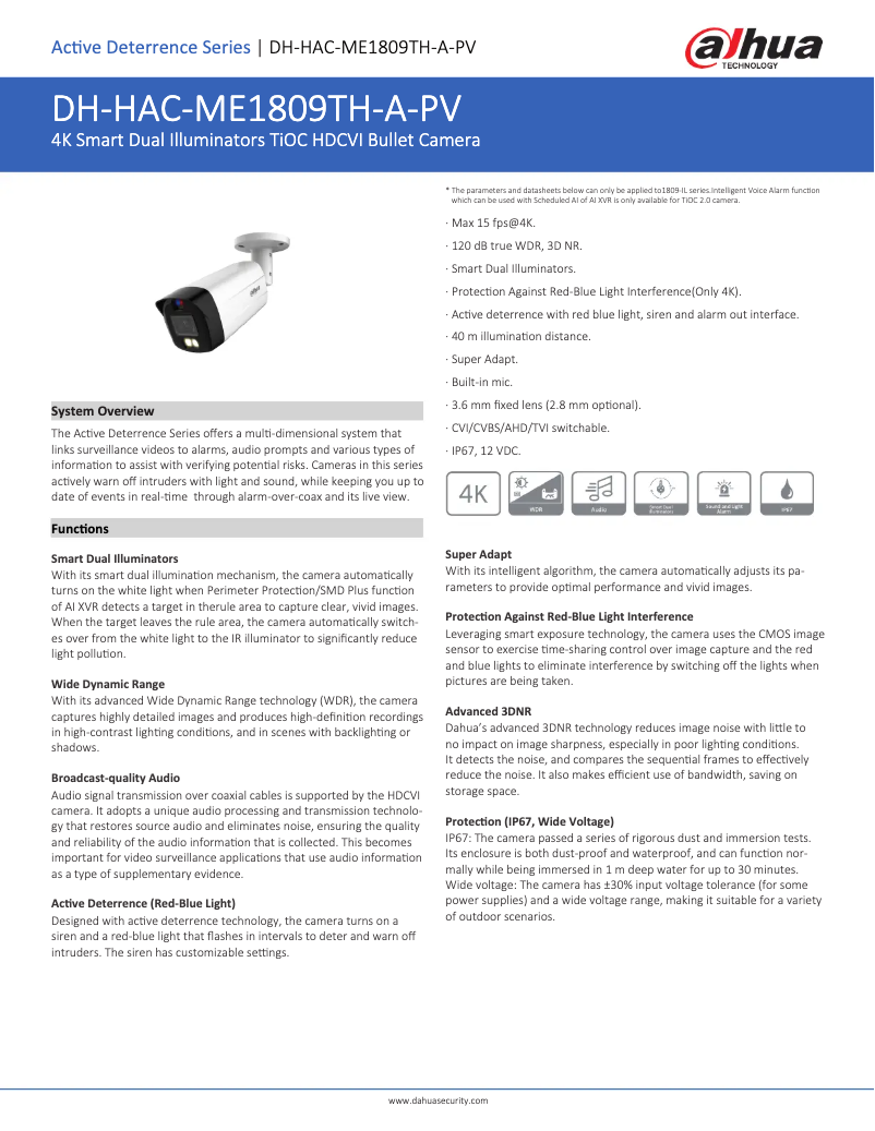 Page n°1 - Fiche technique Dahua Technology HAC-ME1809TH-A-PV