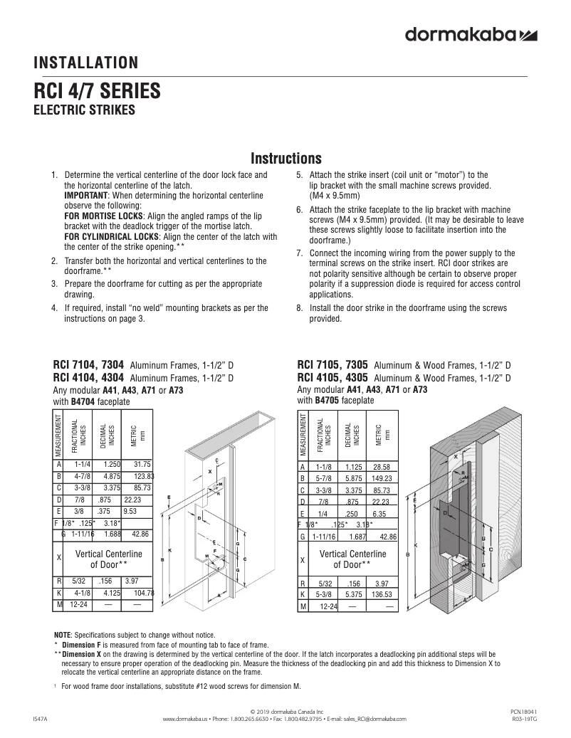 Page 1 de la notice Manuel utilisateur Dormakaba RCI 4