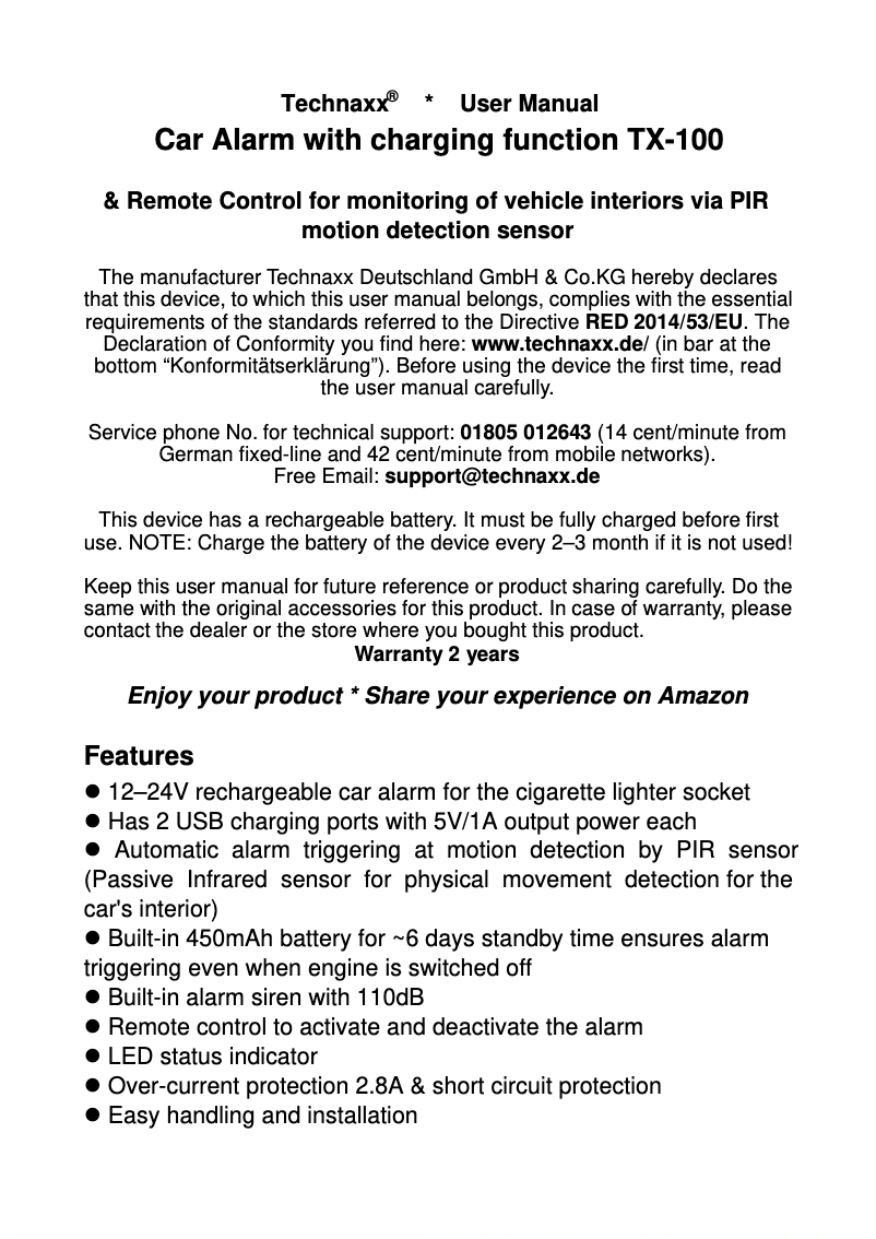 Page 1 de la notice Manuel utilisateur Technaxx TX-100