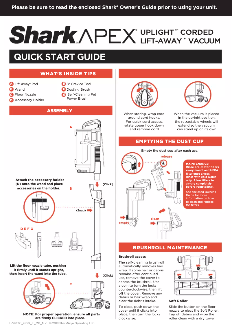 Page 1 de la notice Manuel utilisateur Shark Apex Uplight LZ601