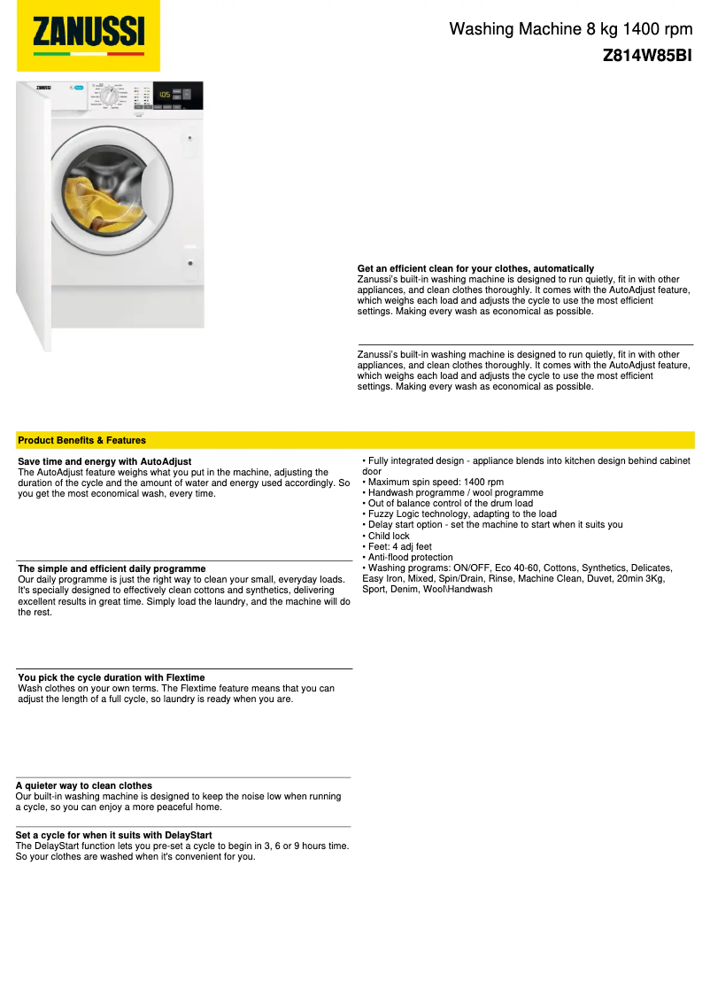 Imagen de la primera página del manual del dispositivo Z814W85BI