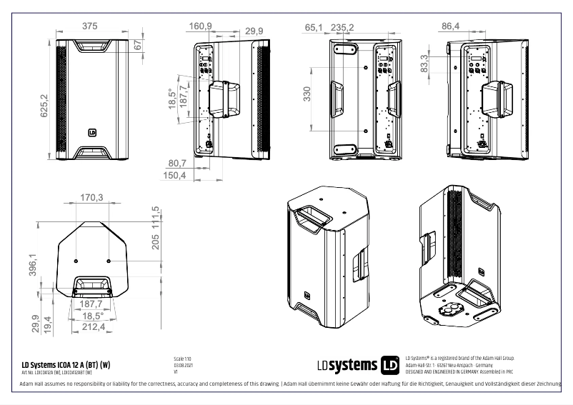 Page 1 de la notice Fiche technique LD Systems ICOA 12 A BT