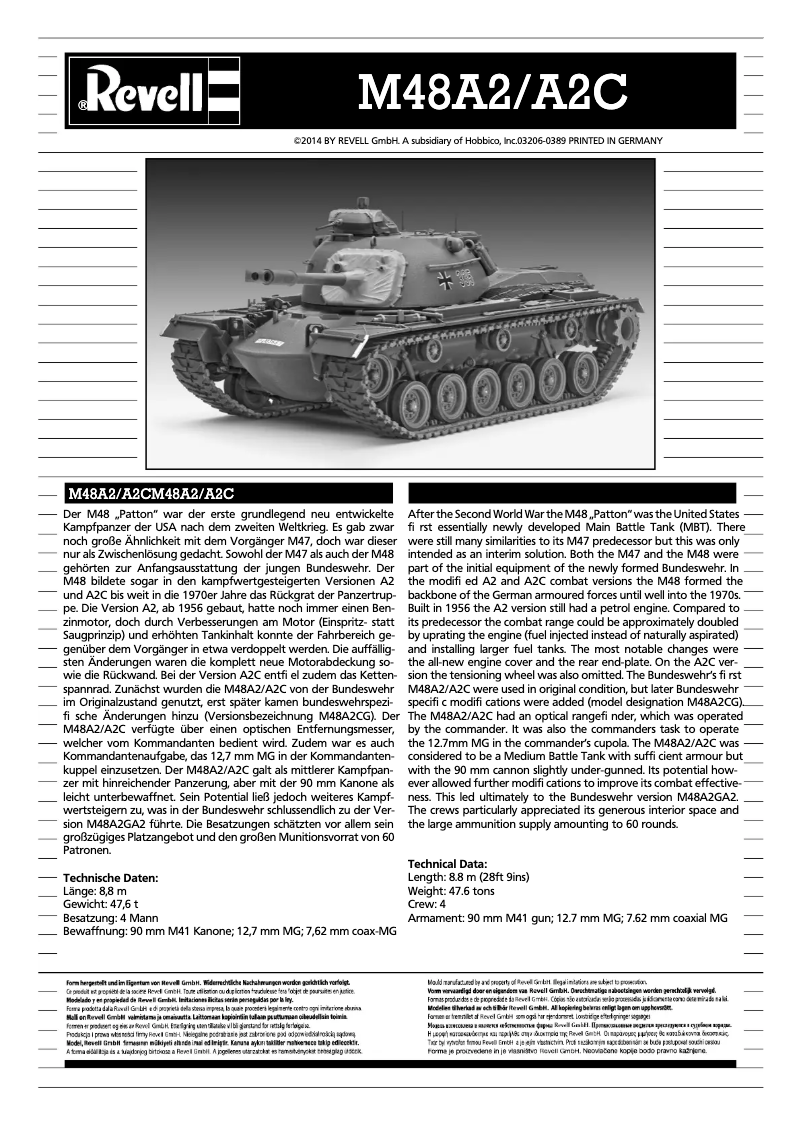Page 1 de la notice Manuel utilisateur Revell M48 A2/A2C