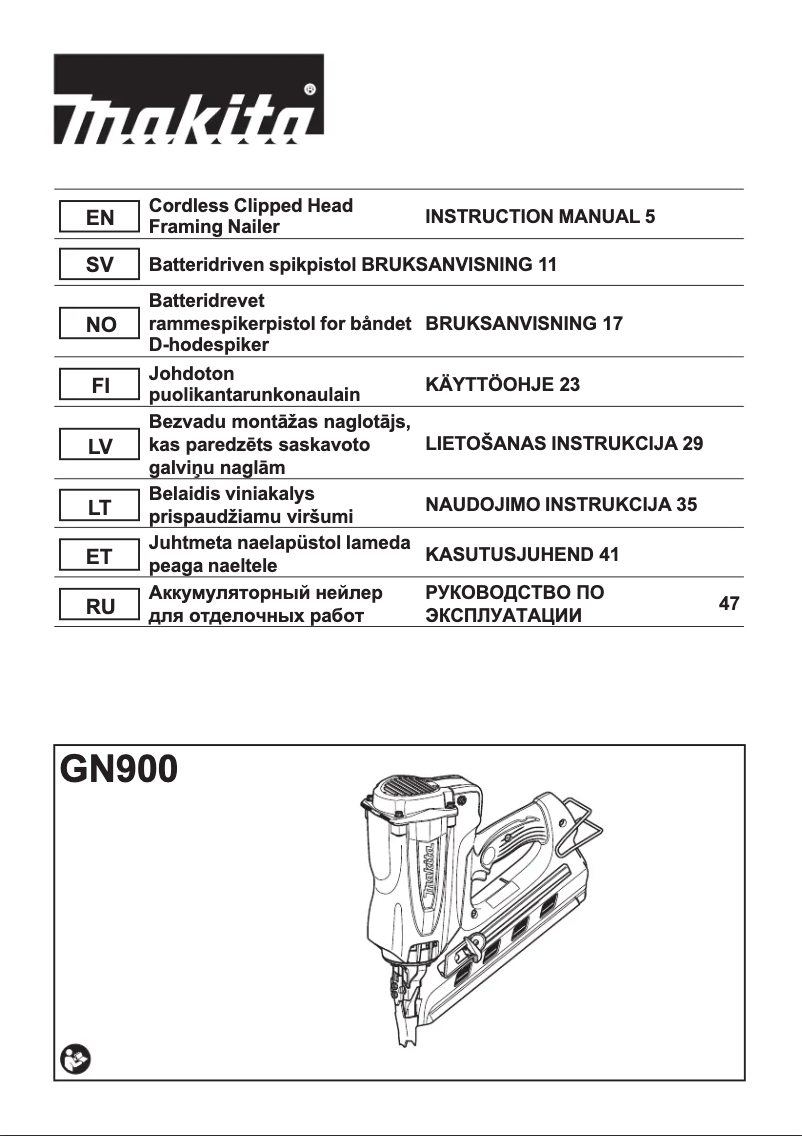 Page n°1 - Manuel utilisateur Makita GN900