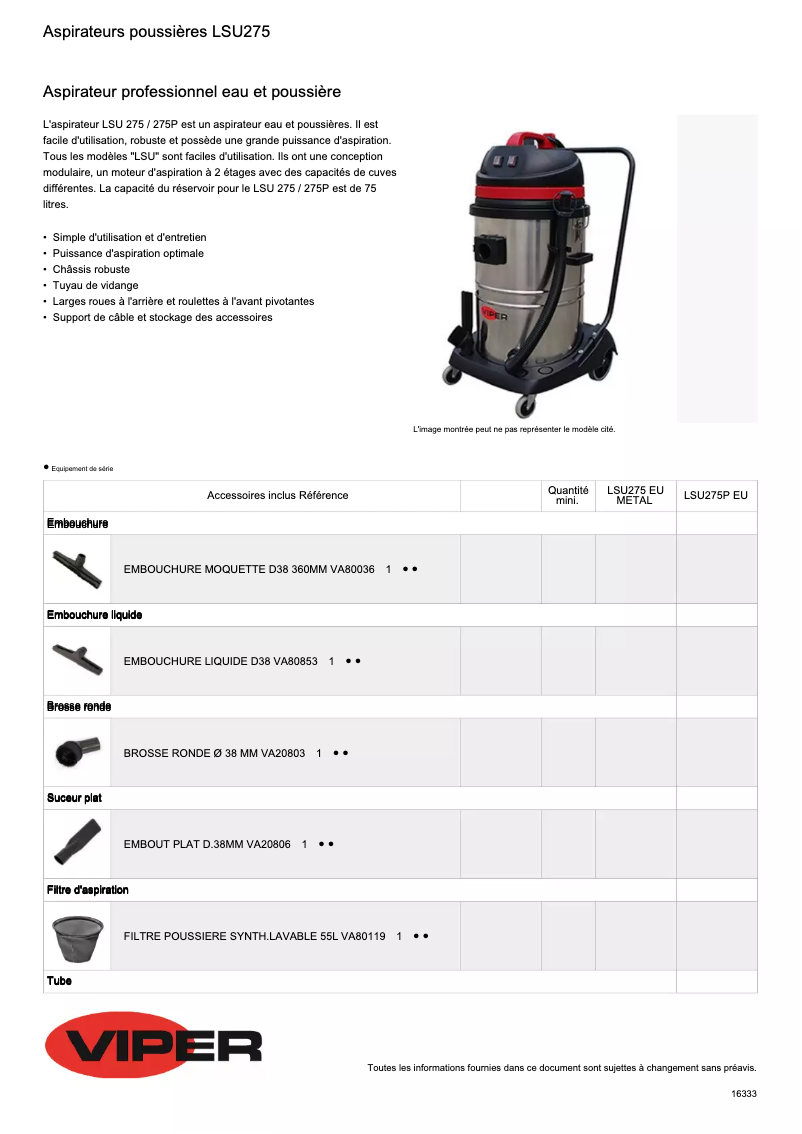 Página 1 del manual Ficha técnica Viper LSU275