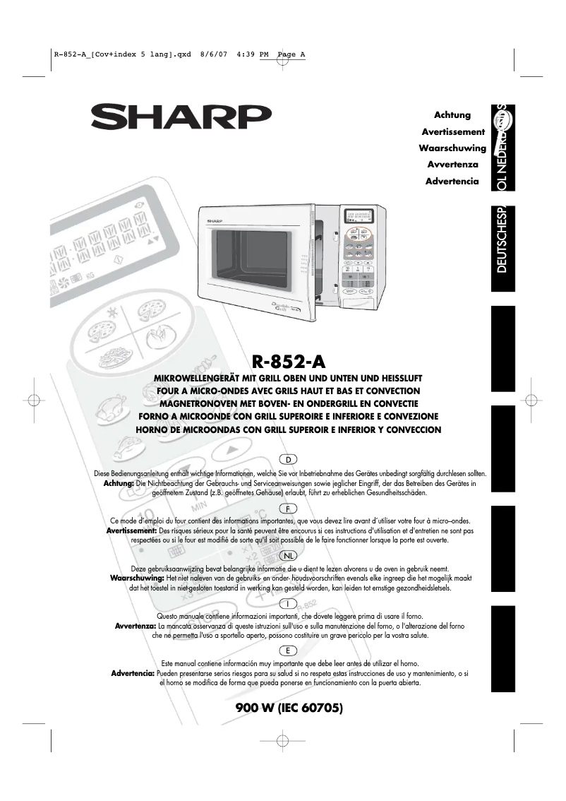 Page 1 de la notice Manuel utilisateur Sharp R852AL