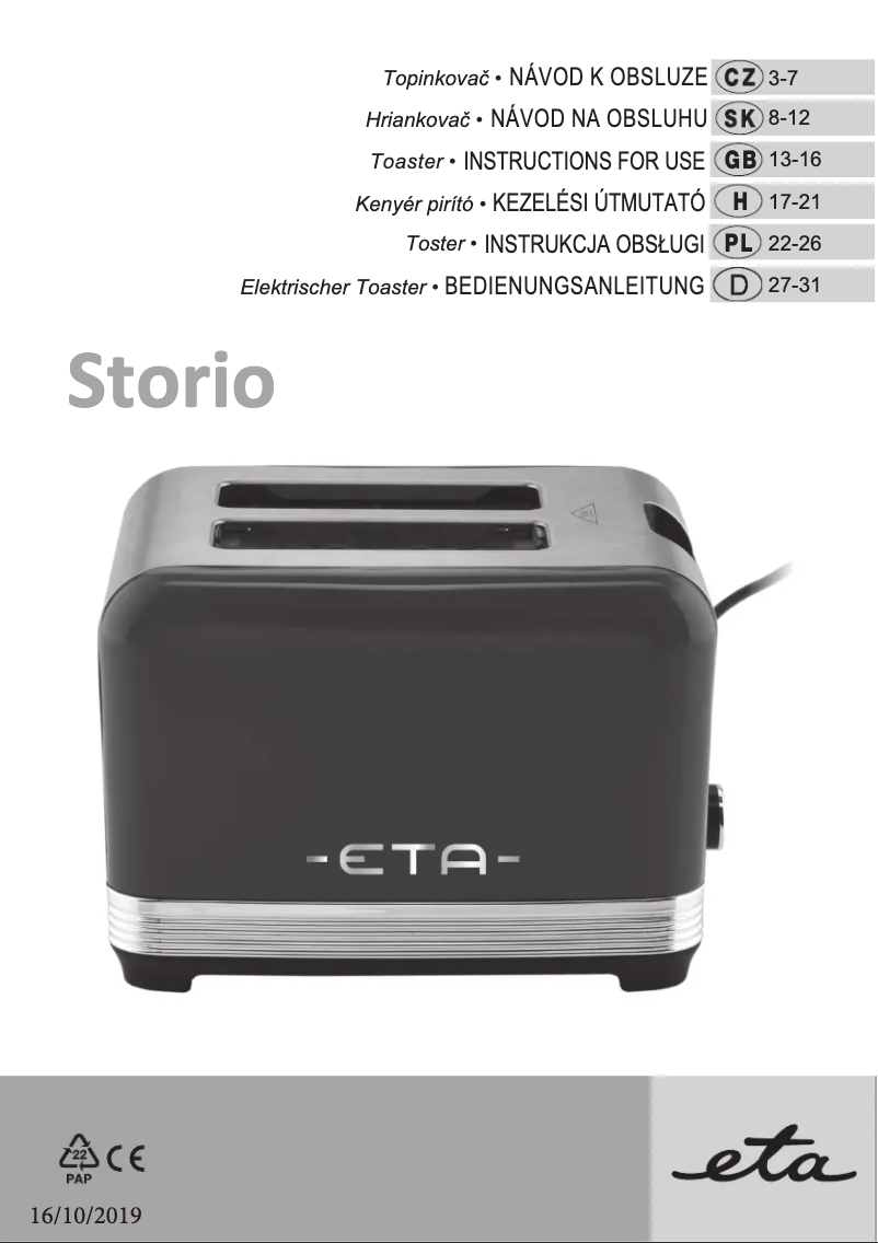Page 1 de la notice Manuel utilisateur Eta Storio 9166 90020