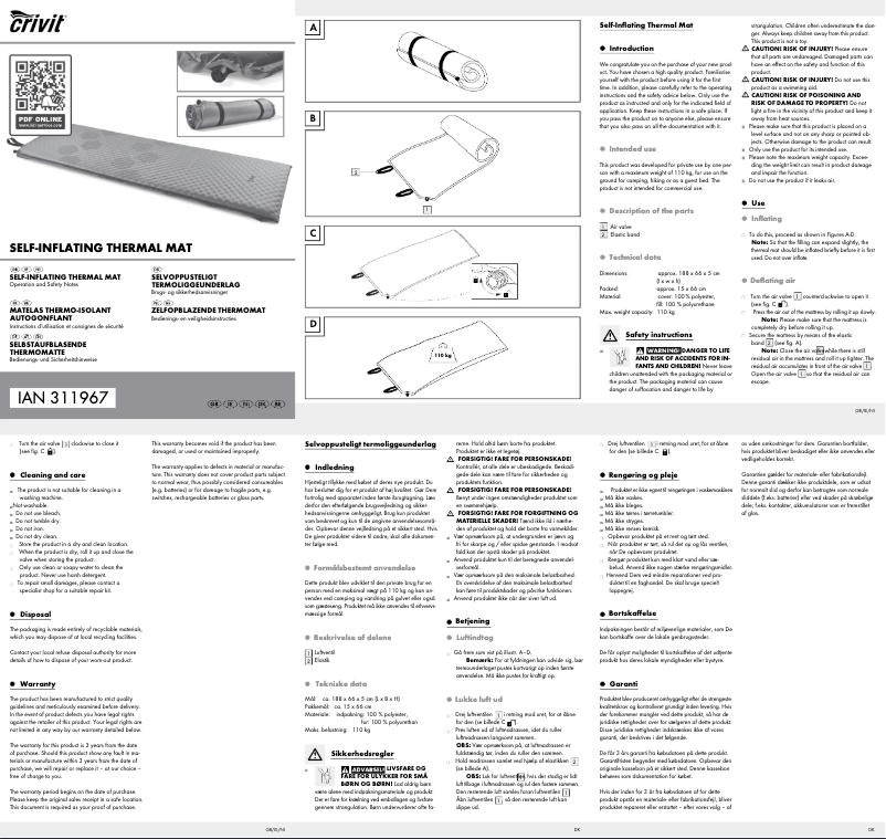 Page n°1 - Manuel utilisateur Crivit IAN 311967