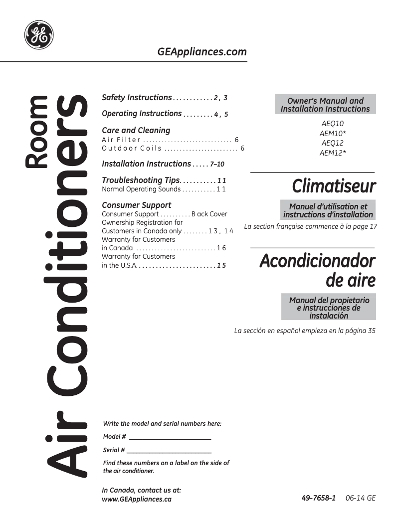 Image de la première page du manuel de l'appareil AEQ12AS