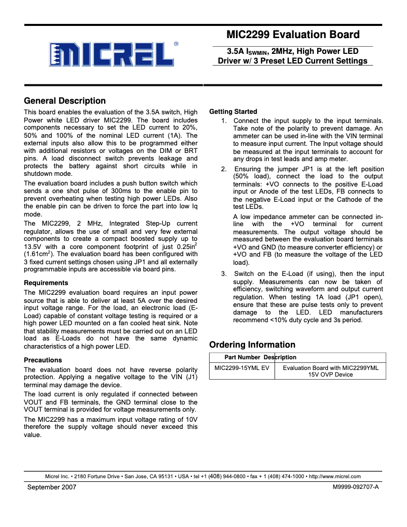 Page 1 de la notice Manuel utilisateur Microchip MIC2299-15YML