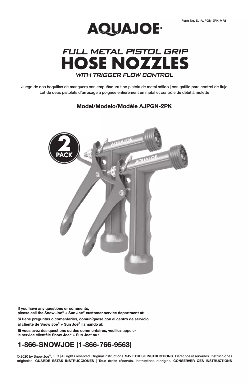 Página 1 del manual Manual de usuario Aqua Joe AJPGN-2PK