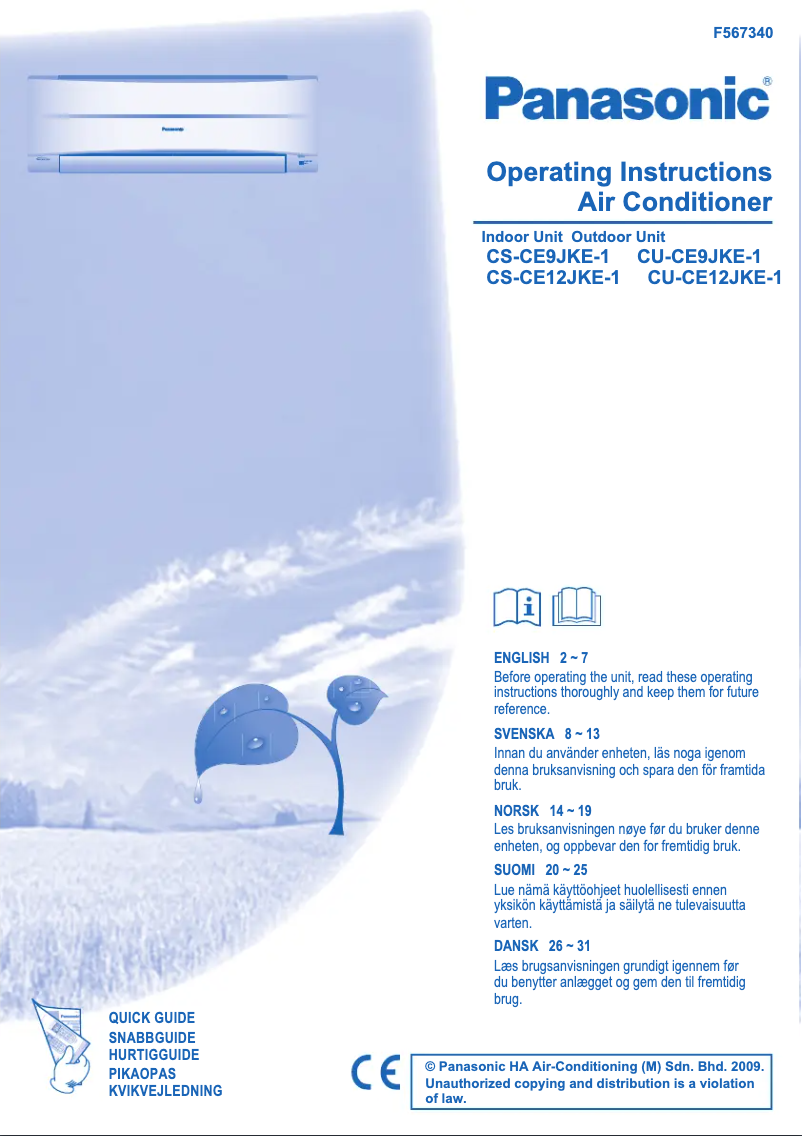 Page n°1 - Manuel utilisateur Panasonic CS-CE9JKE-1