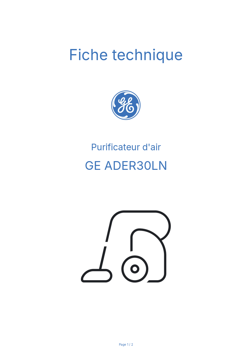 Page n°1 - Fiche technique GE ADER30LN