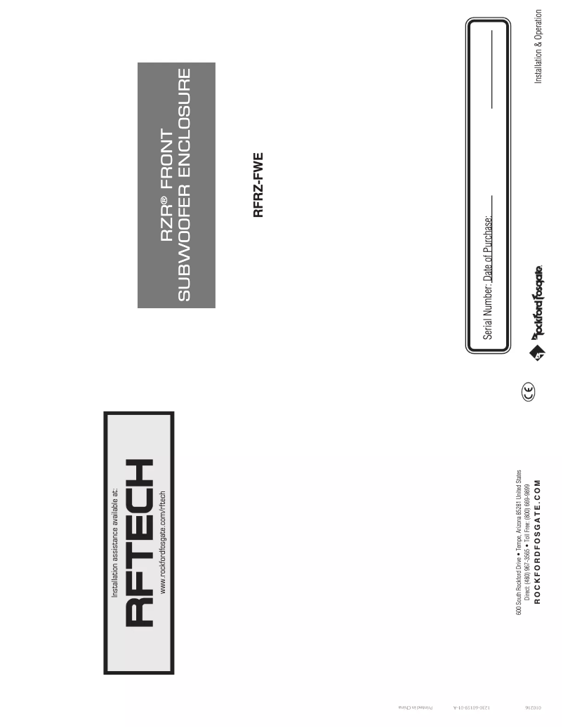 Page n°1 - Manuel utilisateur Rockford Fosgate RZR-STAGE3
