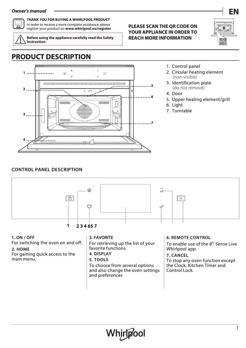 Page n°1 - Manuel d'utilisation et d'entretien Whirlpool W11 MW161