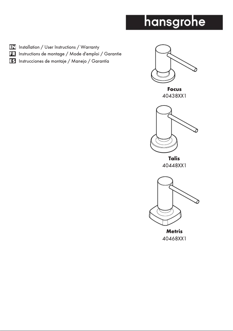 Page 1 de la notice Manuel utilisateur Hansgrohe Talis 40448671