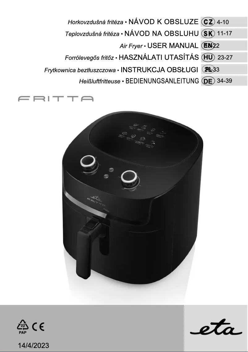 Image de la première page du manuel de l'appareil Fritta 216890000