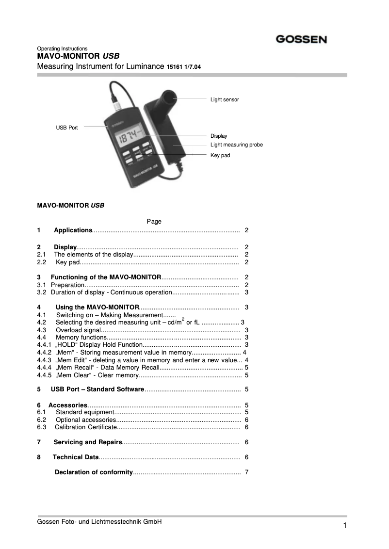 Image de la première page du manuel de l'appareil MAVO-MONITOR USB